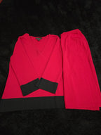 Spenser Jeremy Knit Skirt Set Large L Red Black Faux Wrap Sweater 2 Piece Vtg