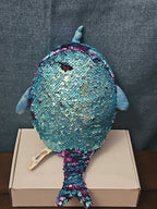 Shimmeez Arlo Narwhal Plush 11" | Reversible Sequin Blue to Purple | Sensory