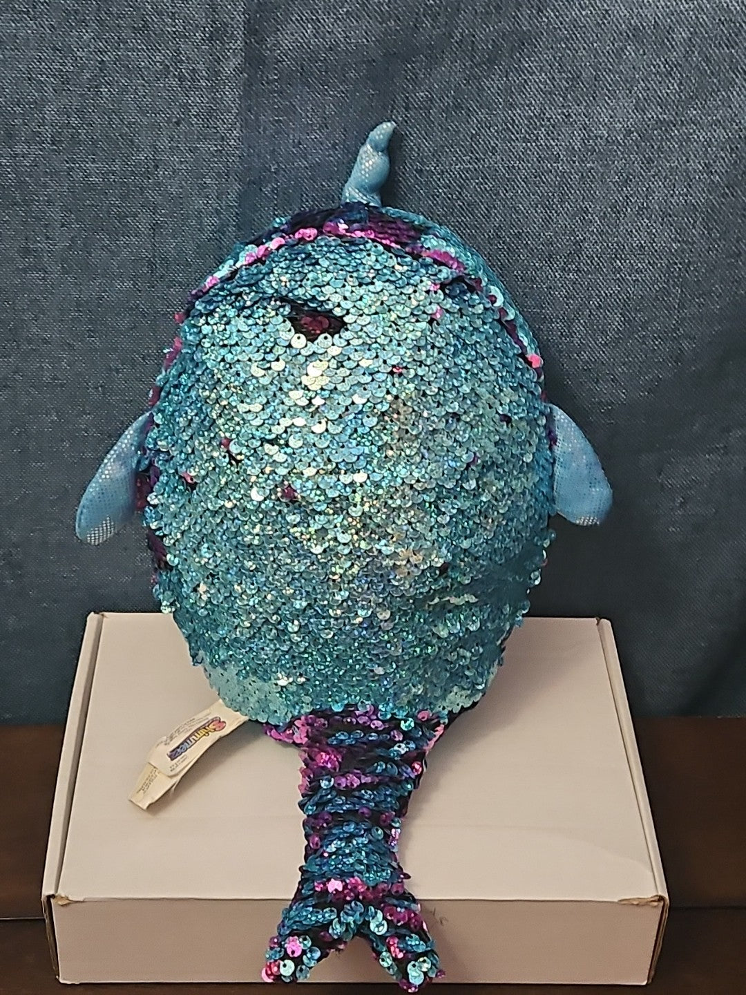 Shimmeez Arlo Narwhal Plush 11" | Reversible Sequin Blue to Purple | Sensory