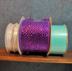 Robert Stanley Ribbon Lot 4 Purple Teal Silver Mesh Wired Craft Destash