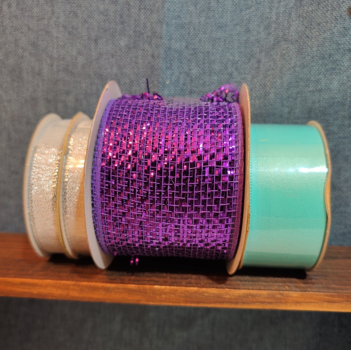 Robert Stanley Ribbon Lot 4 Purple Teal Silver Mesh Wired Craft Destash