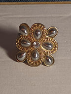 Sarah Coventry Pearl Rhinestone Flower Ring Vintage  Adjustable