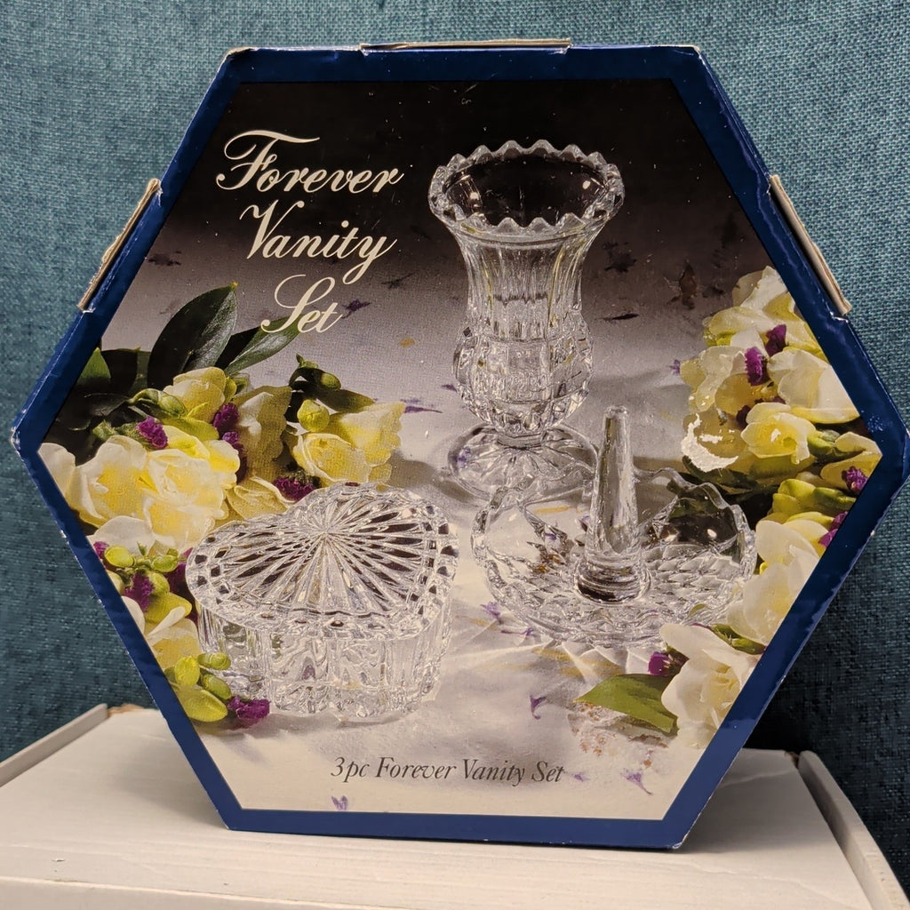 Forever Crystal 3pc Vanity Set | 24% Lead Crystal Zajecar Yugoslavia NEW IN BOX