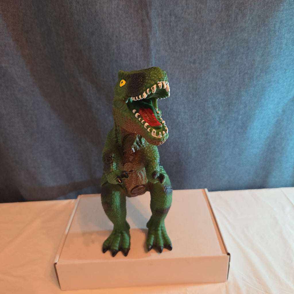 T-Rex Dinosaur Toy Soft Rubber Vinyl Tyrannosaurus Rex Green Black Stripe Figure