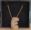 Bubble Letter E Necklace Rhinestone Gold Tone Y2K Vibe
