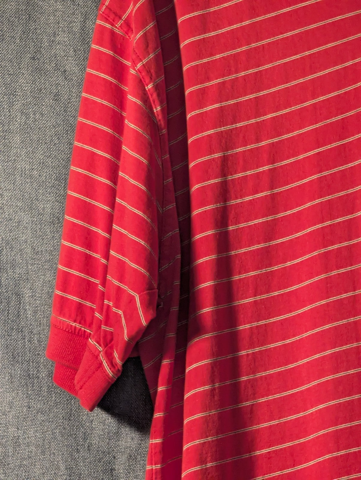 Greg Norman Collection Men's L 100% Cotton Red White Stripe Golf Polo Shark Logo