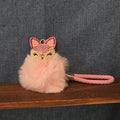 Pink Rhinestone Fox Pom Pom Keychain Charm Braided Strap