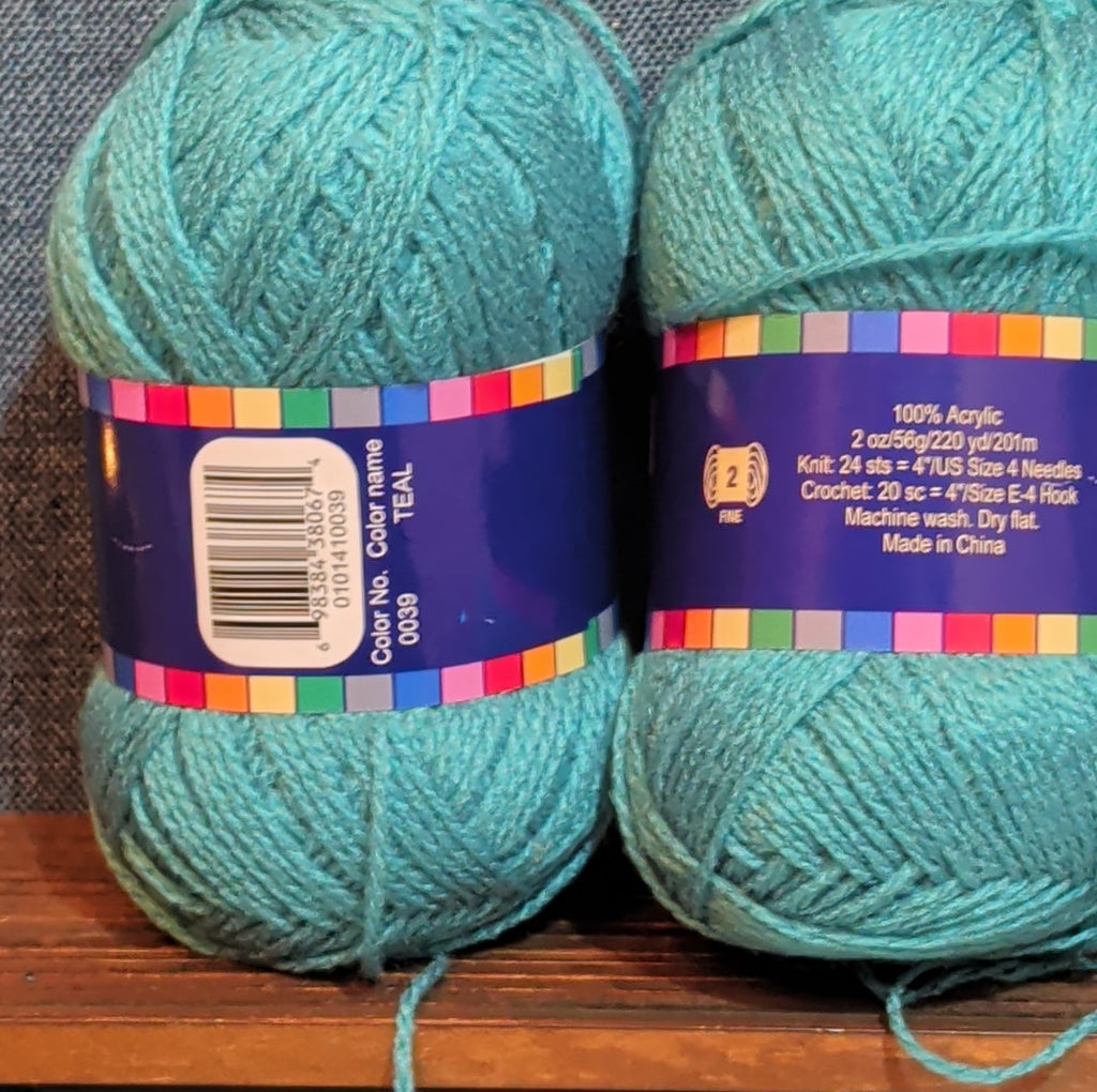 Herrschners Afghan Yarn 2 Ply Teal Acrylic 2 Skein Lot 0036