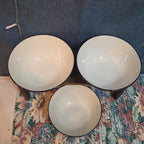 Royal Norfolk Set 3 Ceramic Bowls 6" Black White Dashed Swirl