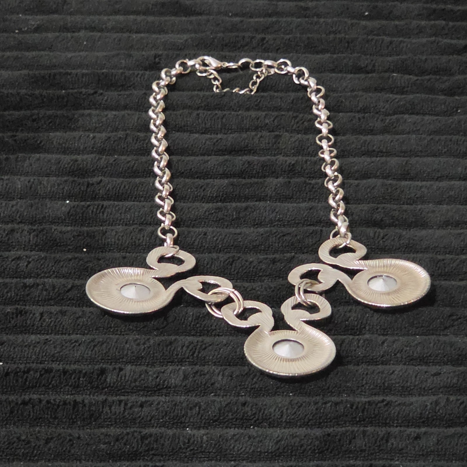 Silver Tone Chunky Crystal Bib Statement Necklace