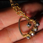 Wire Wrapped Heart Bracelet Gold Tone Hematite Bead Boho
