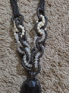 Black Crystal Pearl Necklace Chunky Bib Pendant Antique Chain
