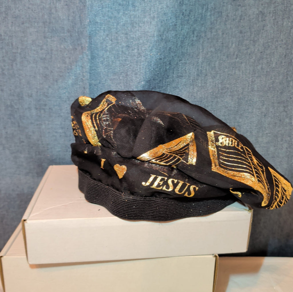 I Love Jesus Bible Black Satin Hair Bonnet Sleep Cap OS