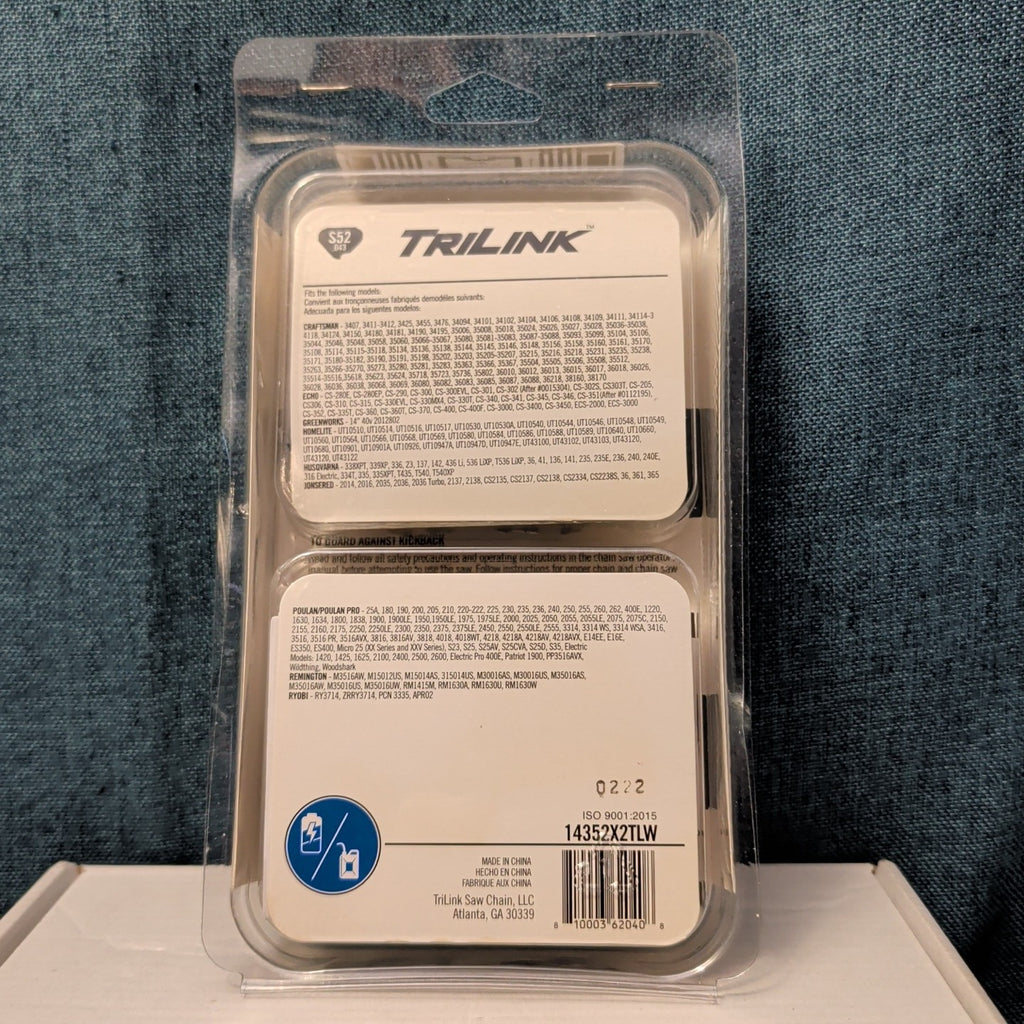 TriLink 14 Inch Chainsaw Chain 2 Pack S52 .043 52 Drive Links Husqvarna Poulan