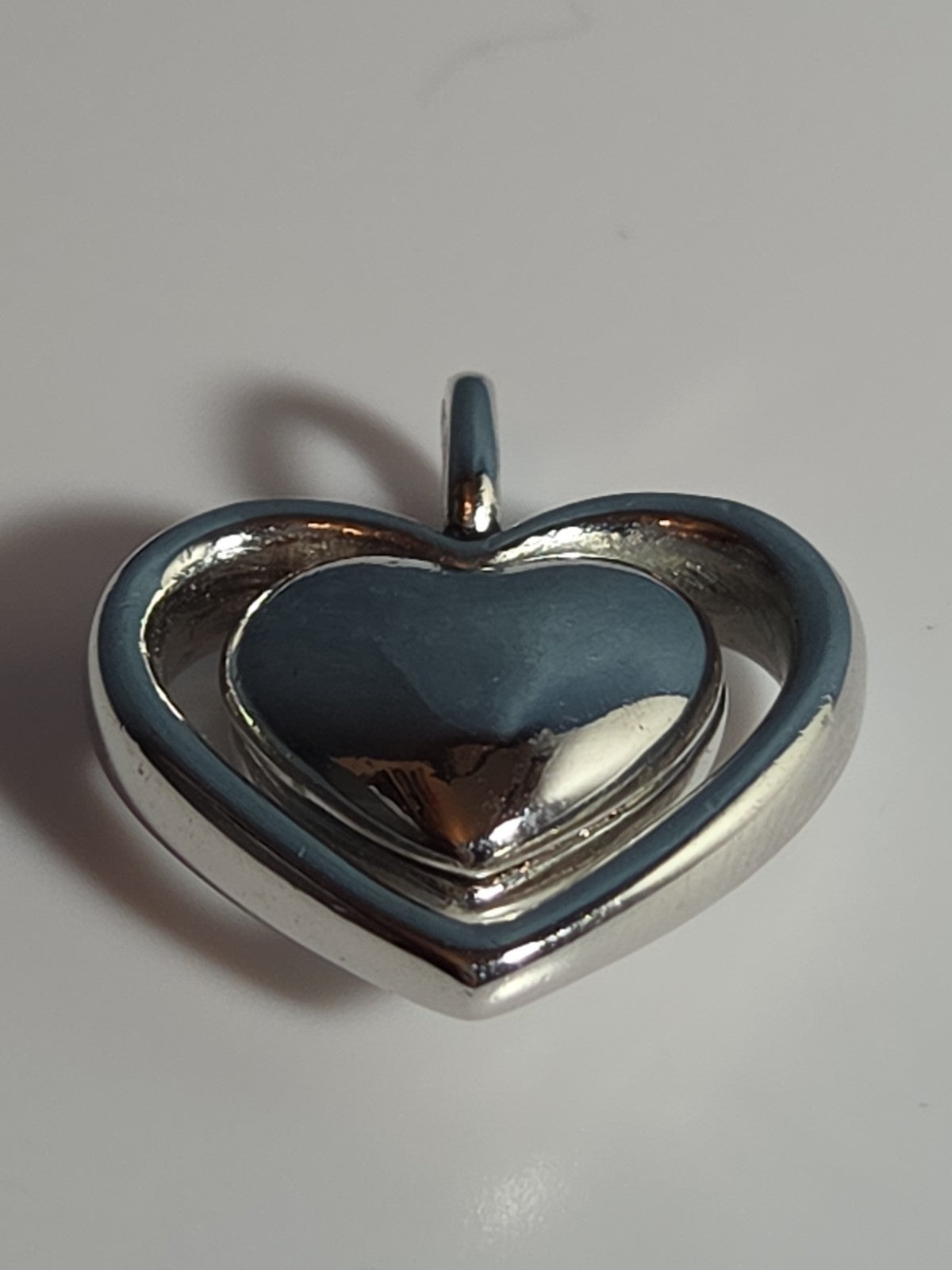 Double Heart Pendant Silver Tone Puffed Charm Y2K