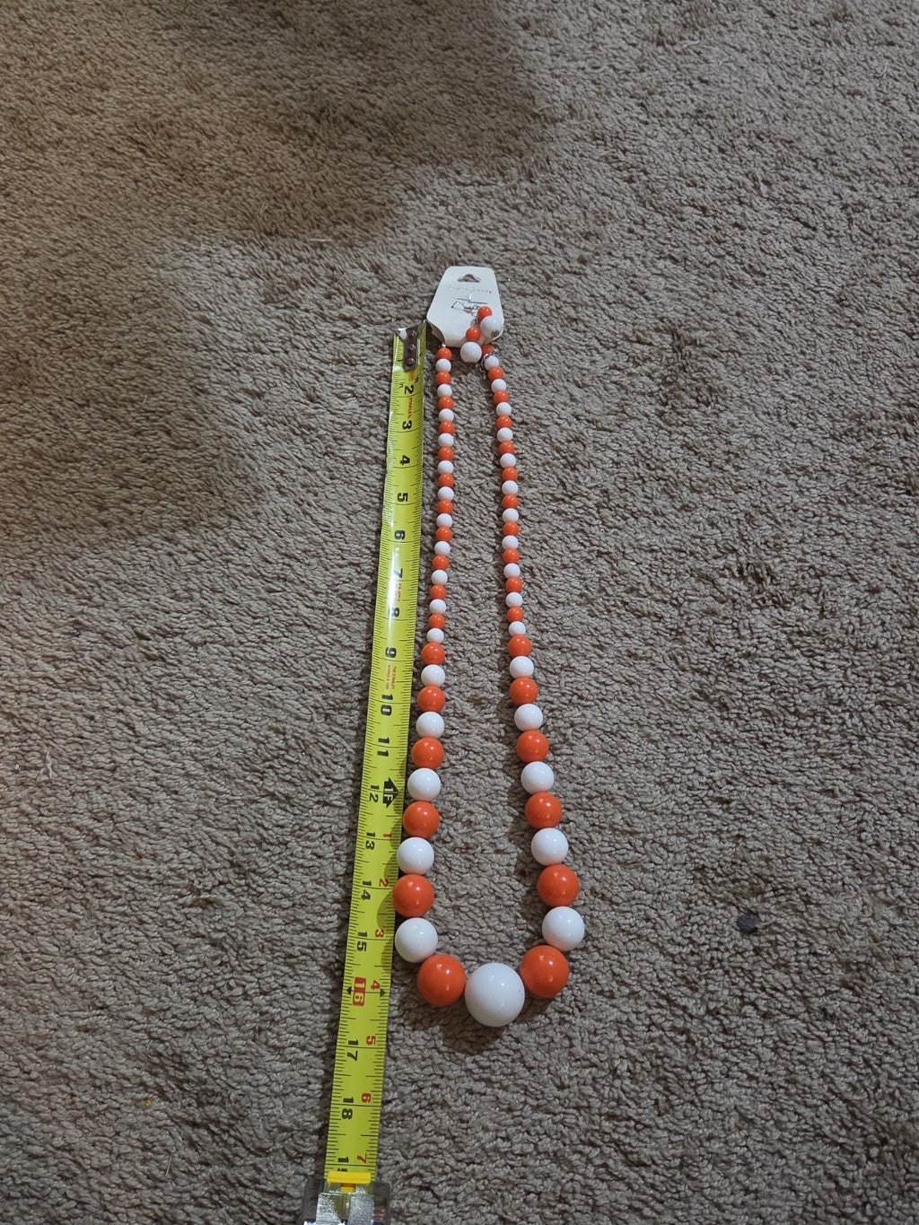 Chunky Bubblegum Bead Necklace Earring Set Orange White Retro