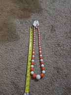 Chunky Bubblegum Bead Necklace Earring Set Orange White Retro