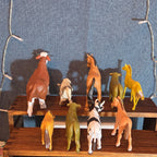 Farm Animals 9Pc Lot Plastic Horses Cows Vintage Style P