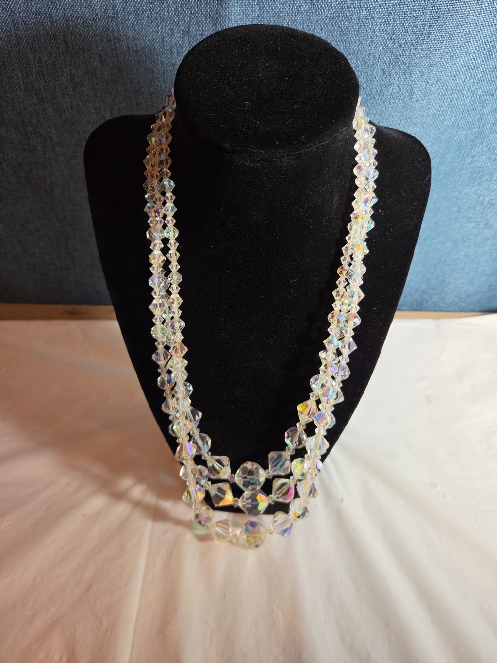 Triple Strand AB Crystal Iridescent Vintage Glam
