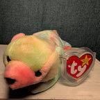Sammy TY Beanie Baby 1999 Retired Tie-Dyed Multicolor Bear w/ Protector