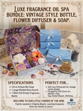 Luxe Fragrance Oil Spa Bundle 30ml Vintage Glass Bottle, Flower Diffuser & Soap