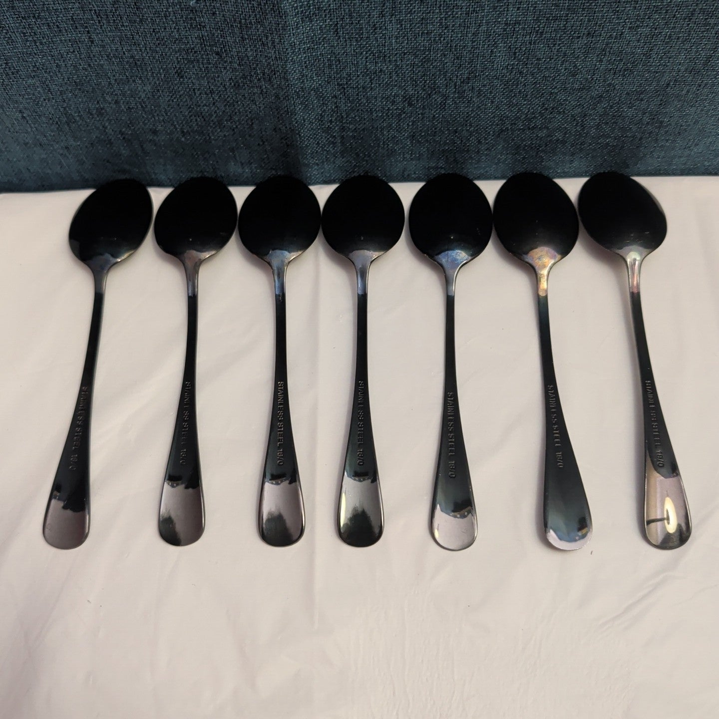 Set of 7 Black Stainless Steel Spoons 18/0 Modern Flatware Teaspoons Clean
