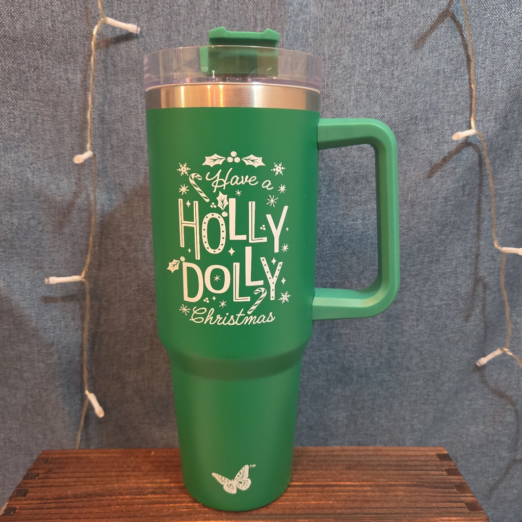 Holly Dolly Christmas 40oz Tumbler Green Stainless Travel Mug