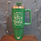 Holly Dolly Christmas 40oz Tumbler Green Stainless Travel Mug