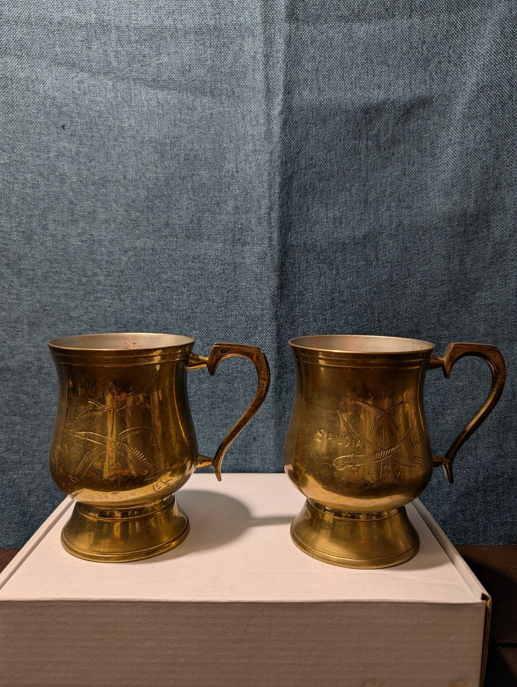 6 Vintage Etched Brass Mugs | Saudi Souvenir Goblets | Schree Amber  & Co.