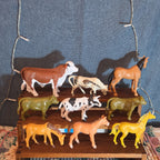 Farm Animals 9Pc Lot Plastic Horses Cows Vintage Style P