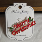Merry Christmas Brooch Red Enamel Rhinestone Holiday Pin NWT