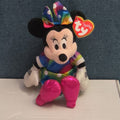 Ty Disney Beanie Baby Minnie Mouse Sparkle Rainbow Dress Metallic Pink Shoes