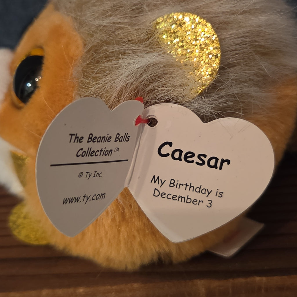 Ty Puffies Beanie Balls Caesar Lion Plush Toy 3" Glitter Eyes with tag Protector
