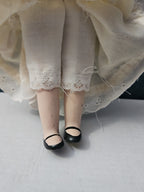 Vintage 8" Porcelain Doll | Blonde with Bonnet & Ruffled Dress