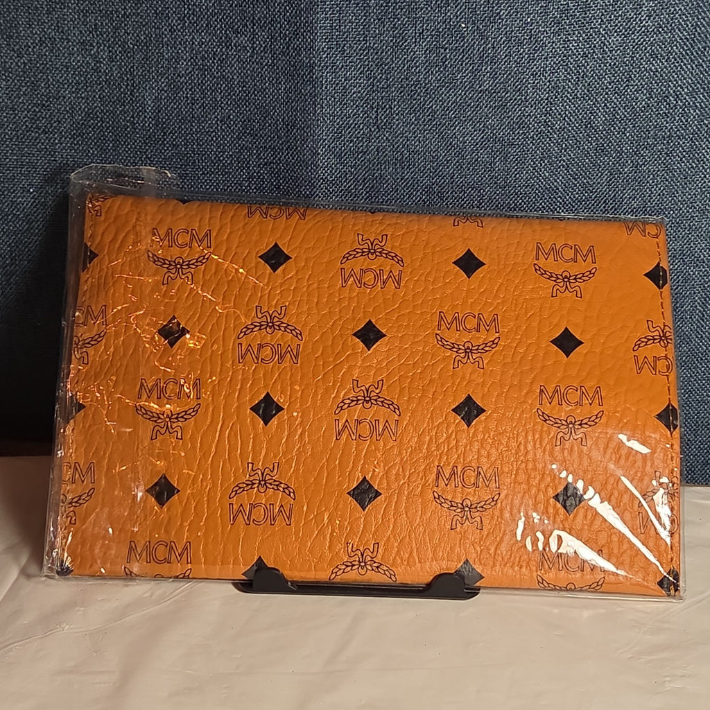 MCM Visetos Envelope Pouch Cognac Monogram Beauty Clutch NIB 200838