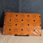 MCM Visetos Envelope Pouch Cognac Monogram Beauty Clutch NIB 200838