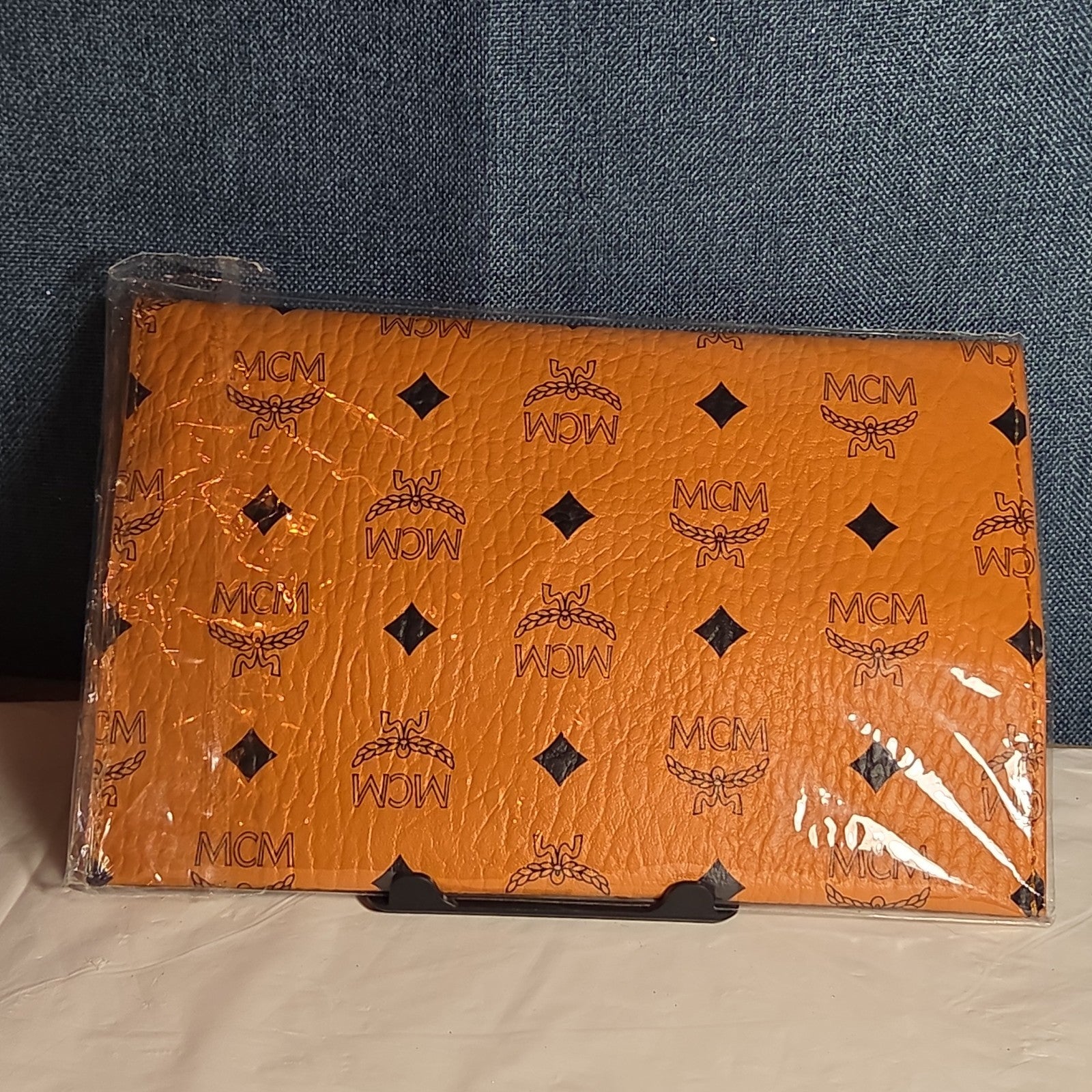 MCM Visetos Envelope Pouch Cognac Monogram Beauty Clutch NIB 200838