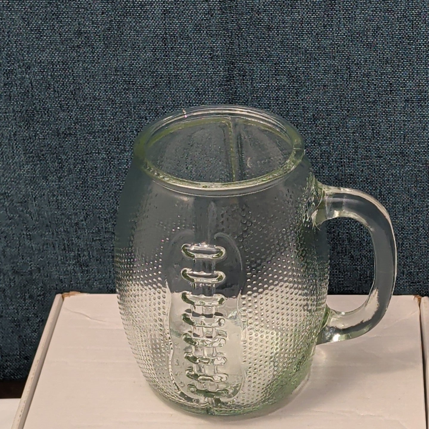 Home Essentials FOOTBALL Glass Mug XL 36 oz Textured Pigskin Beer Stein Gameday