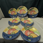 Bella Ceramica Alfresco Fruit Dinner Plates 10 in Hand Painted Set of 7