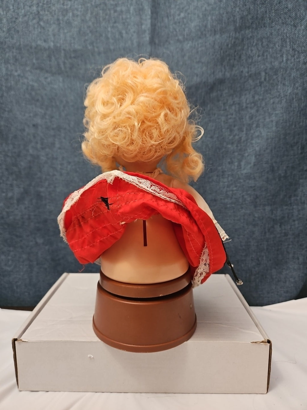 Vintage Heritage Doll Piggy Bank European Folk Costume Blonde Curls Aged Charm