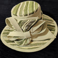 Carissimo Green Striped Wide Brim Church Derby Hat Bow Ribbon Vintage