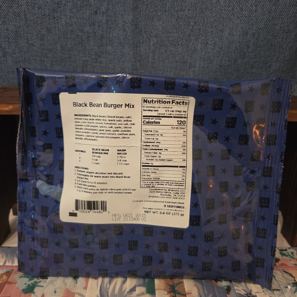 4Patriots Black Bean Burger Mix 8 Servings Survival Food
