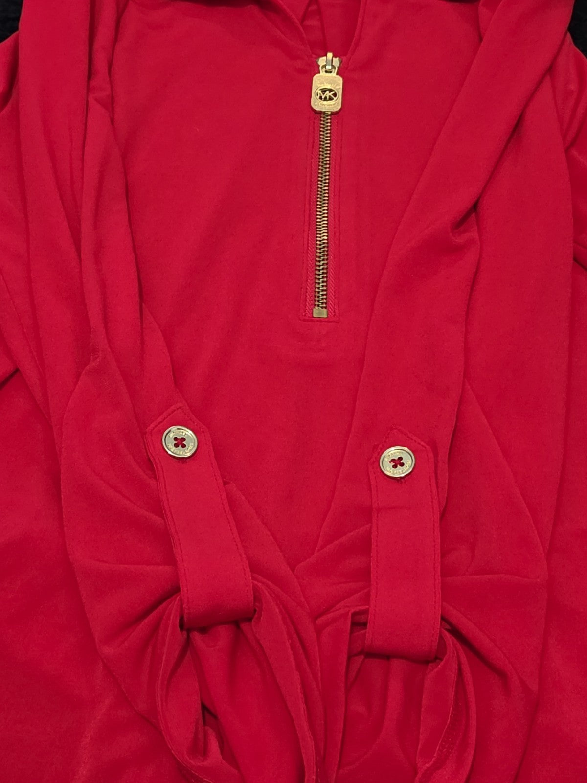 Michael Kors Blouse Red Zip Top Women Large Roll Tab Sleeve Jersey Shirt Used