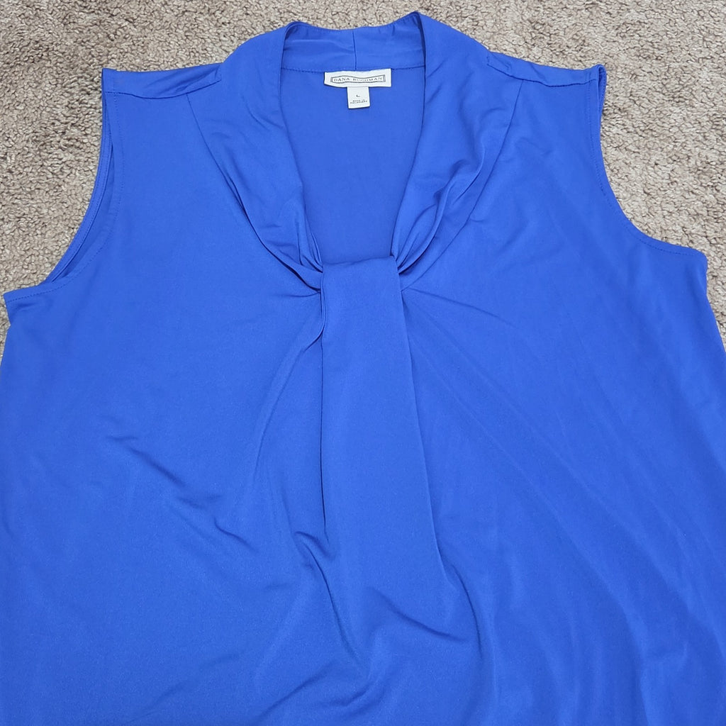 Dana Buchman Draped Neck Blue Sleeveless Top Blouse Gently Used Large