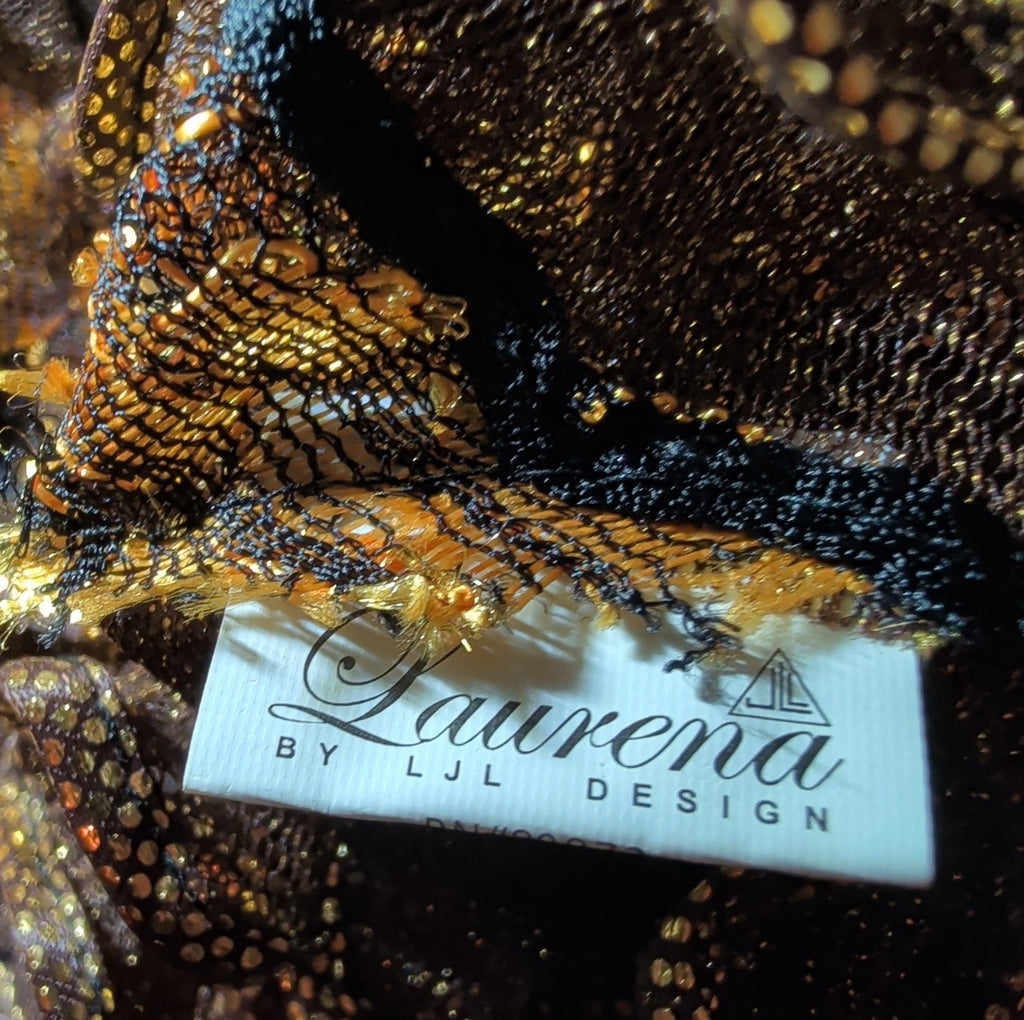 Laurena by LJL Metallic Lace Scarf Wrap Henna Rust Ruffled Boho NWT 63x23
