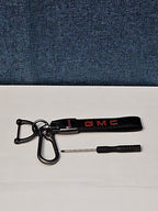 Genuine Leather GMC Car Keychain Set | Black Metal Key Ring Screwdriver Included