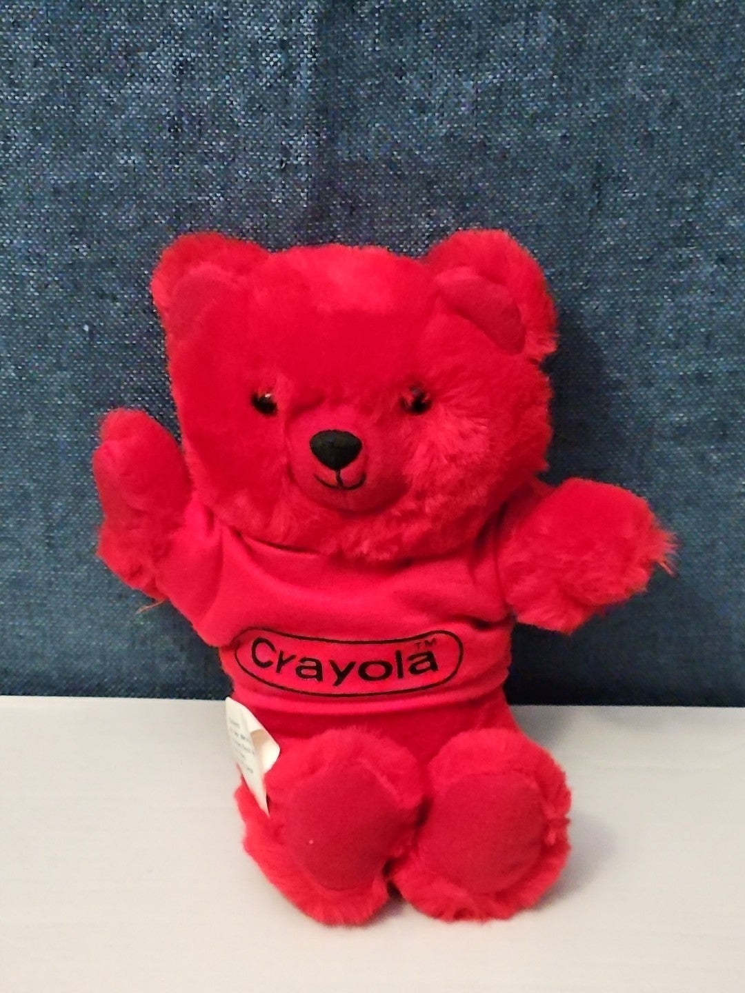 Vintage 1986 Crayola Teddy Bear Plush | Red Crayon Shirt | 7" Stuffed Animal |