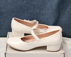 Olive & Edie Girls White Patent Heidie Pump Size 2 | Sparkly Glitter Heel Mary J