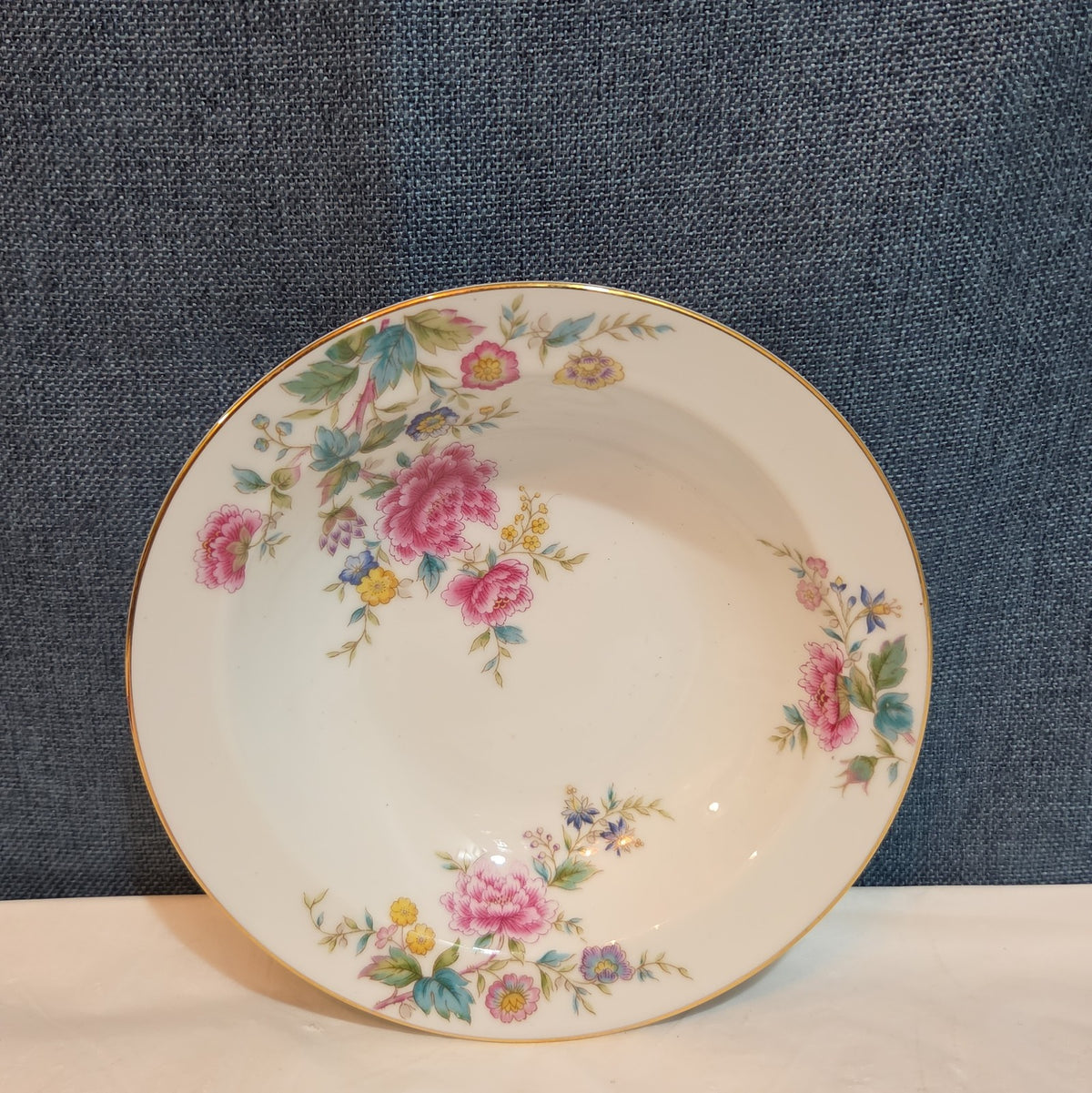 Noritake Peony 5053 China 7.5" Soup Bowl Floral Gold Rim Vintage