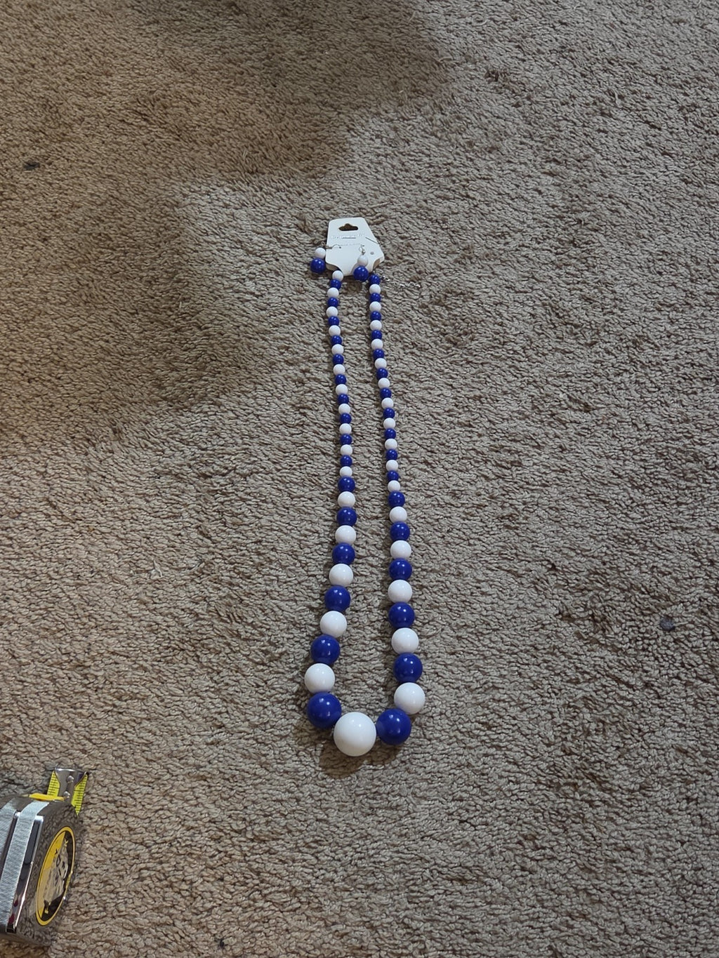 Chunky Bubblegum Bead Necklace Earring Set Blue White Retro